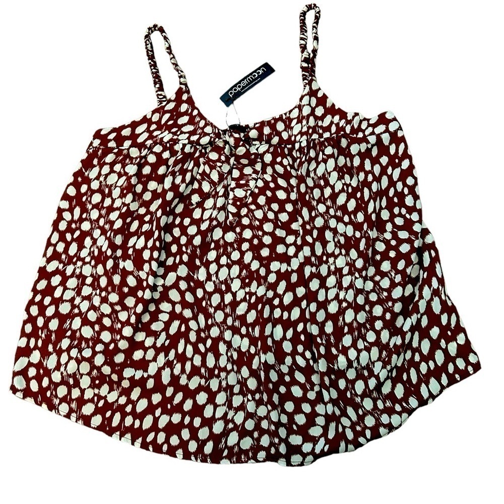 Papermoon Blouse Womens Blouse Tank Brown Paintbrush Polka Dot Nwt Size 2x